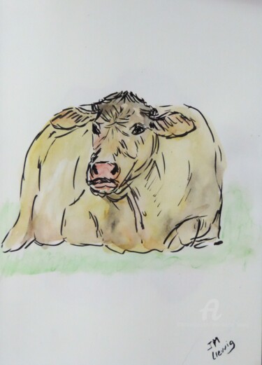 Dessin intitulée "Croquis de vache" par Jean-Michel Liewig, Œuvre d'art originale, Autre