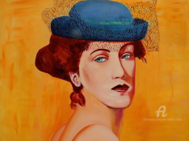 Schilderij getiteld "ROSY AU CHAPEAU" door Jean-Michel Liewig, Origineel Kunstwerk, Olie