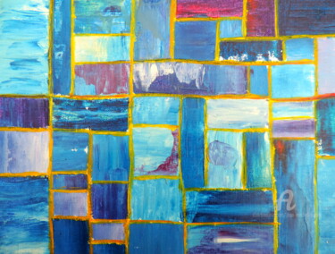 Painting titled "GEOMETRICOOL BLEU" by Jean-Michel Liewig, Original Artwork, Oil