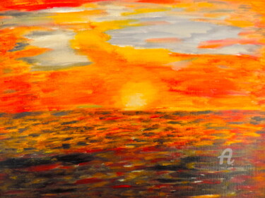 Картина под названием "Crépuscule flamboya…" - Jean-Michel Liewig, Подлинное произведение искусства, Масло