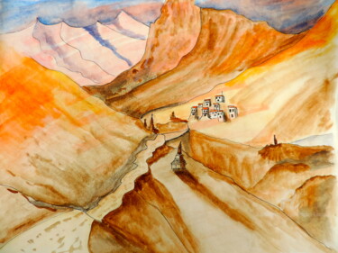 Peinture intitulée "Village de montagne" par Jean-Michel Liewig, Œuvre d'art originale, Huile
