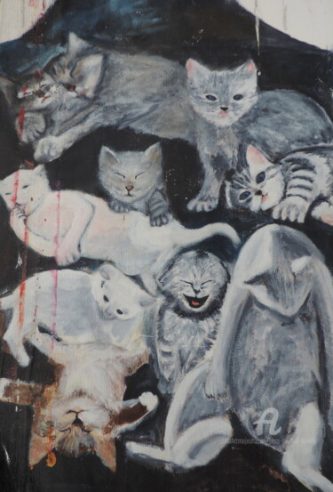 Peinture intitulée "Chats" par Jean-Michel Liewig, Œuvre d'art originale, Autre