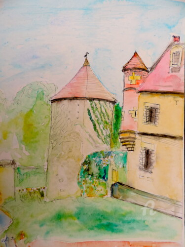 Σχέδιο με τίτλο "Village de l'Oise" από Jean-Michel Liewig, Αυθεντικά έργα τέχνης, Άλλος