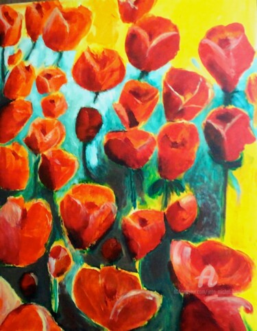 Peinture intitulée "Champs de tulipes" par Jean-Michel Liewig, Œuvre d'art originale, Autre
