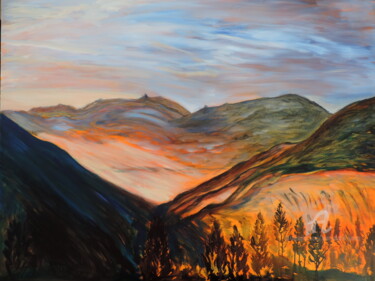 Painting titled "Montagne dans la br…" by Jean-Michel Liewig, Original Artwork, Oil