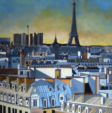 Painting titled "soir d'ete" by Jean-Michel Yon, Original Artwork, Oil Mounted on Wood Stretcher frame