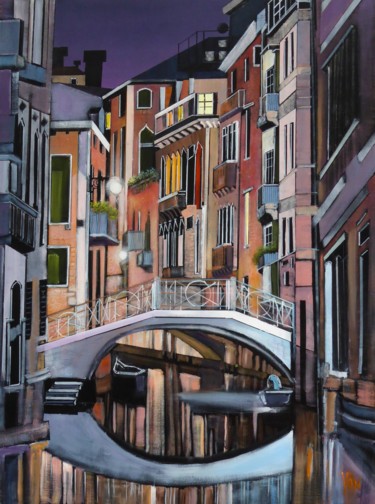 Painting titled "venise" by Jean-Michel Yon, Original Artwork, Oil Mounted on Wood Stretcher frame