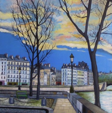 Painting titled "ciel lumineux" by Jean-Michel Yon, Original Artwork, Oil Mounted on Wood Stretcher frame