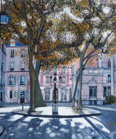 Painting titled "la place furstemberg" by Jean-Michel Yon, Original Artwork, Oil