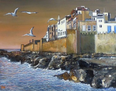 Painting titled "essaouira" by Jean-Michel Yon, Original Artwork, Oil Mounted on Wood Stretcher frame