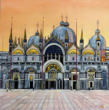 Painting titled "la basilique SAINT…" by Jean-Michel Yon, Original Artwork, Oil Mounted on Wood Stretcher frame