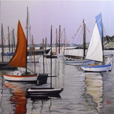 Painting titled "port navalo" by Jean-Michel Yon, Original Artwork, Oil Mounted on Wood Stretcher frame