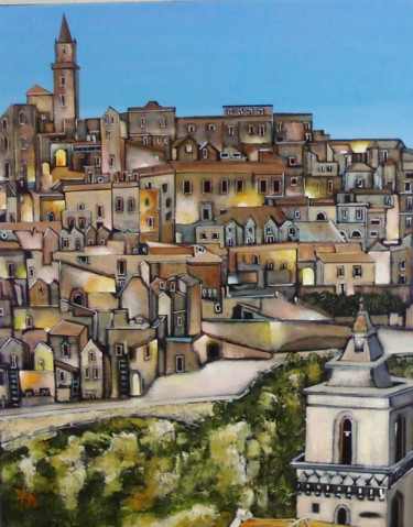 Painting titled "matera" by Jean-Michel Yon, Original Artwork, Oil Mounted on Wood Stretcher frame