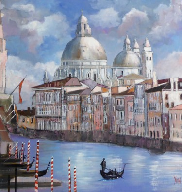 Painting titled "venise le grand can…" by Jean-Michel Yon, Original Artwork, Oil Mounted on Wood Stretcher frame