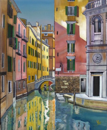 Painting titled "venise eternelle" by Jean-Michel Yon, Original Artwork, Oil Mounted on Wood Stretcher frame