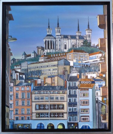 Painting titled "la basilique de fou…" by Jean-Michel Yon, Original Artwork, Oil Mounted on Wood Stretcher frame