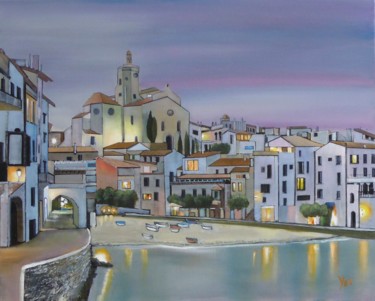 Painting titled "cadaques" by Jean-Michel Yon, Original Artwork, Oil Mounted on Wood Stretcher frame
