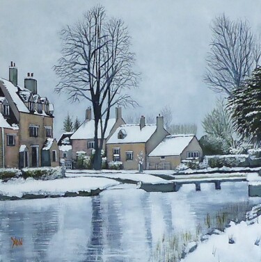 Painting titled "pausage de neige" by Jean-Michel Yon, Original Artwork, Oil Mounted on Wood Stretcher frame