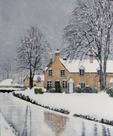 Peinture intitulée "il neige" par Jean-Michel Yon, Œuvre d'art originale, Huile Monté sur Châssis en bois