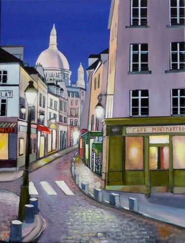 Painting titled "la night" by Jean-Michel Yon, Original Artwork, Oil Mounted on Wood Stretcher frame