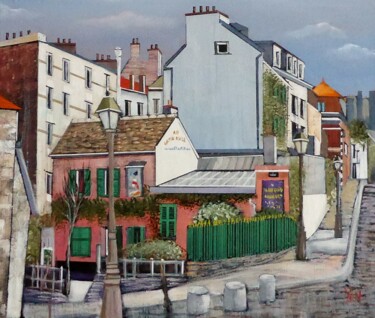 Painting titled "la rue des saules" by Jean-Michel Yon, Original Artwork, Oil Mounted on Wood Stretcher frame