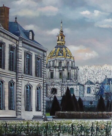 Painting titled "LES INVALIDES" by Jean-Michel Yon, Original Artwork, Oil Mounted on Wood Stretcher frame