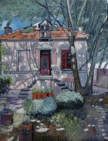 Painting titled "la maison oubliée" by Jean-Michel Yon, Original Artwork, Oil Mounted on Wood Stretcher frame