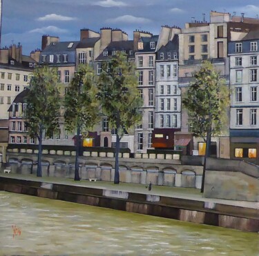 Malerei mit dem Titel "le quai des grands…" von Jean-Michel Yon, Original-Kunstwerk, Öl Auf Keilrahmen aus Holz montiert
