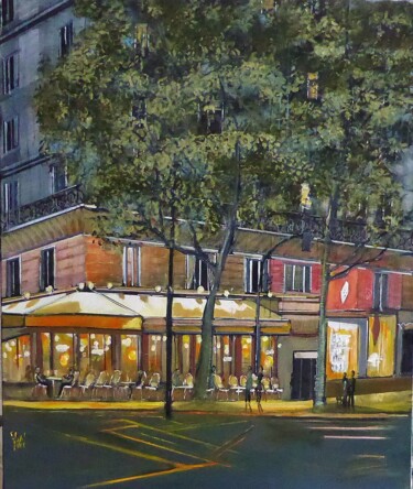 Pintura intitulada "Paris night2023" por Jean-Michel Yon, Obras de arte originais, Óleo Montado em Armação em madeira