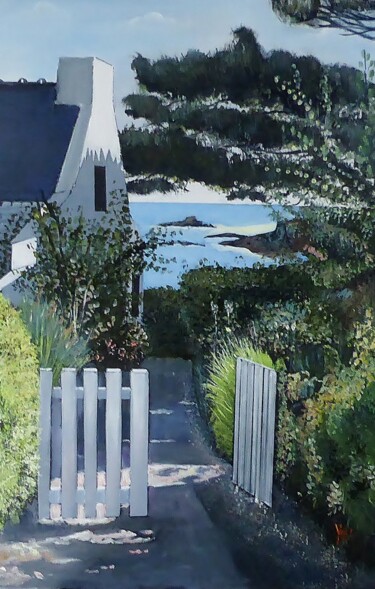 Painting titled "ile de houat" by Jean-Michel Yon, Original Artwork, Oil Mounted on Wood Stretcher frame