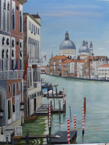 Painting titled "le grand canal a Ve…" by Jean-Michel Yon, Original Artwork, Oil Mounted on Wood Stretcher frame