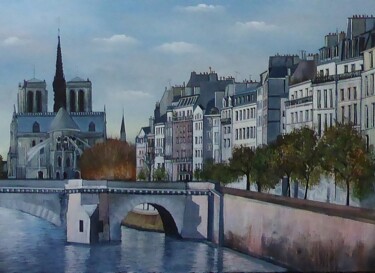 Painting titled "la seine parisienne" by Jean-Michel Yon, Original Artwork, Oil Mounted on Wood Stretcher frame