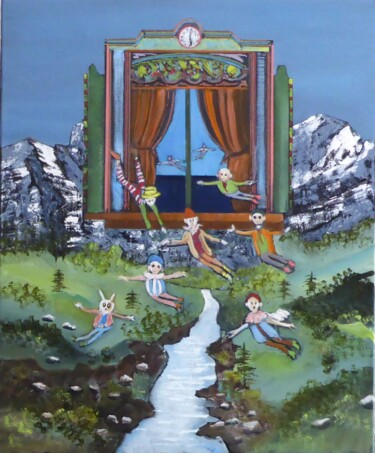Painting titled "la grande evasion" by Jean-Michel Yon, Original Artwork, Oil Mounted on Wood Stretcher frame