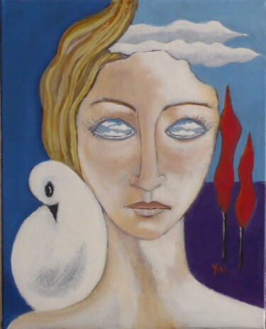 Painting titled "la reveuse" by Jean-Michel Yon, Original Artwork, Oil Mounted on Wood Stretcher frame