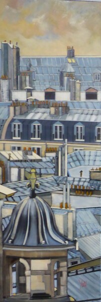 Painting titled "toits du quartier l…" by Jean-Michel Yon, Original Artwork, Oil Mounted on Wood Stretcher frame