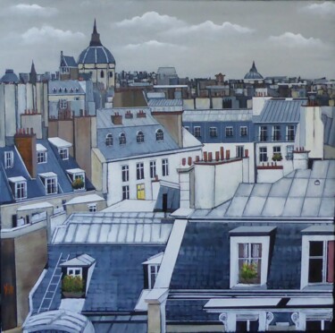 Peinture intitulée "vue sur Paris" par Jean-Michel Yon, Œuvre d'art originale, Huile Monté sur Châssis en bois