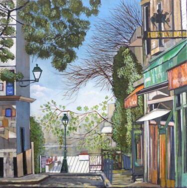 Pintura intitulada "balade a montmartre" por Jean-Michel Yon, Obras de arte originais, Óleo Montado em Armação em madeira