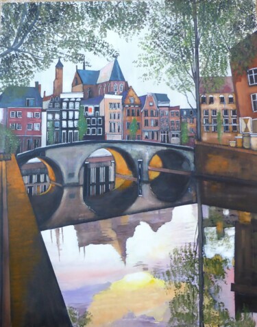 Painting titled "Amsterdam" by Jean-Michel Yon, Original Artwork, Oil Mounted on Wood Stretcher frame
