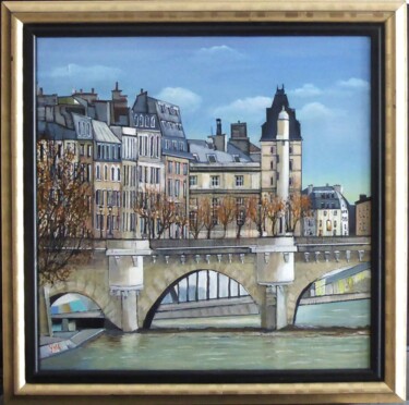 Painting titled "paris seine" by Jean-Michel Yon, Original Artwork, Oil Mounted on Wood Stretcher frame