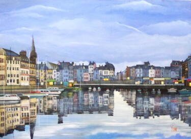Painting titled "le vieux bassin hon…" by Jean-Michel Yon, Original Artwork, Oil Mounted on Wood Stretcher frame