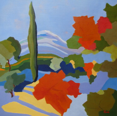 Painting titled "Vignoble du Pic Sai…" by Jean-Noël Le Junter, Original Artwork, Oil Mounted on Wood Stretcher frame