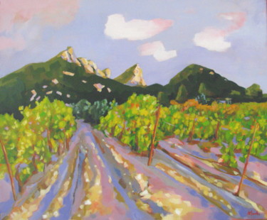 Painting titled "Vignoble du Pic Sai…" by Jean-Noël Le Junter, Original Artwork, Oil Mounted on Wood Stretcher frame