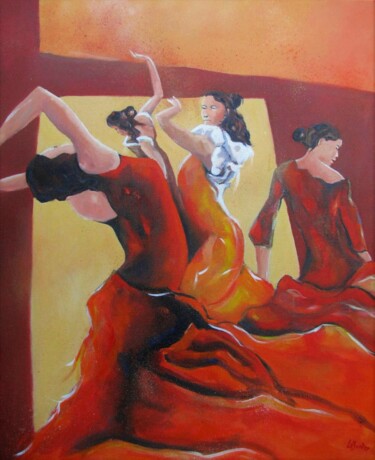 Pintura intitulada "Danseuses de Sévill…" por Jean-Noël Le Junter, Obras de arte originais, Óleo Montado em Armação em madei…