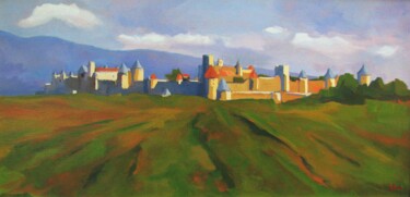 Peinture intitulée "La cité de Carcasso…" par Jean-Noël Le Junter, Œuvre d'art originale, Huile Monté sur Châssis en bois