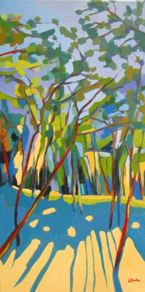 Painting titled "Arbres 4" by Jean-Noël Le Junter, Original Artwork, Oil Mounted on Wood Stretcher frame