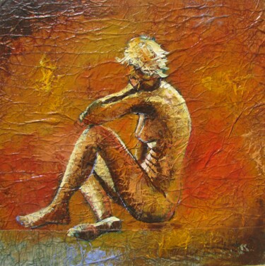 Картина под названием "Nu assis 3" - Jean-Noël Le Junter, Подлинное произведение искусства, Масло Установлен на Деревянная р…
