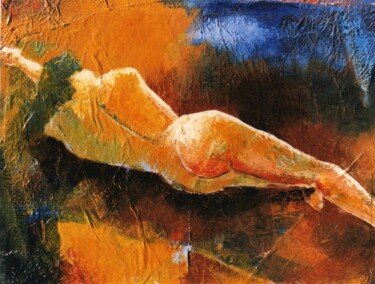 Malarstwo zatytułowany „Nu couché” autorstwa Jean-Noël Le Junter, Oryginalna praca, Olej Zamontowany na Drewniana rama noszy