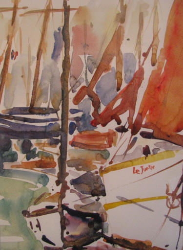 Painting titled "Vieux gréements à P…" by Jean-Noël Le Junter, Original Artwork, Watercolor