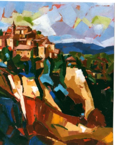 Painting titled "Roussillon" by Jean-Noël Le Junter, Original Artwork, Oil Mounted on Wood Stretcher frame