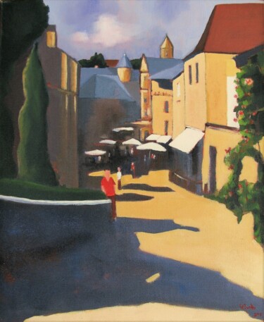 Painting titled "Sarlat, rue Montaig…" by Jean-Noël Le Junter, Original Artwork, Oil Mounted on Wood Stretcher frame